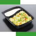 Disposable Two Compartment  Black Tray With Lid 50pcs/pkt  Size: 21cm*15 cm. 