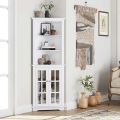 Kamakhya decor Tall corner storage cabinet for home, office use with glass door in white. 