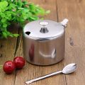 Dustproof Stainless Steel Sugar Bowl Practical with Lid Spoon  Seasoning Jar Waterproof Spice Container for Kichen. 