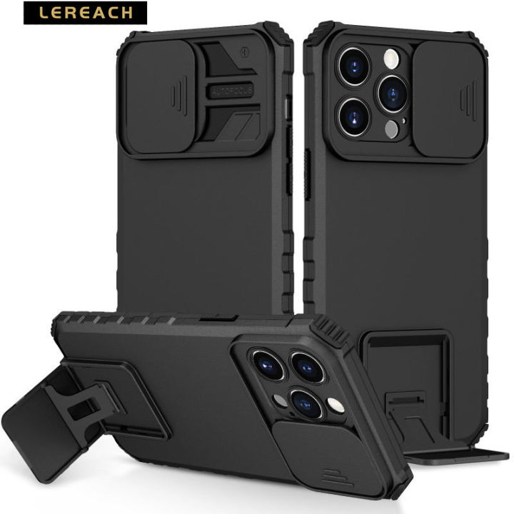 Lereach Case for iPhone 14 Pro MAX 13 Pro Max 12 Pro Max 11 Pro Max Camera Armor Three-dimensional adjustable bracket Holder Shockproof Back Cover