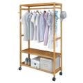 Bamboo Coat Rack DIY Garment Rack Coat Clothes Hanging Rail 2 Tiers 4 Hooks for Shoe and Hat Rack Laundry Storage Shelves  - Brown. 