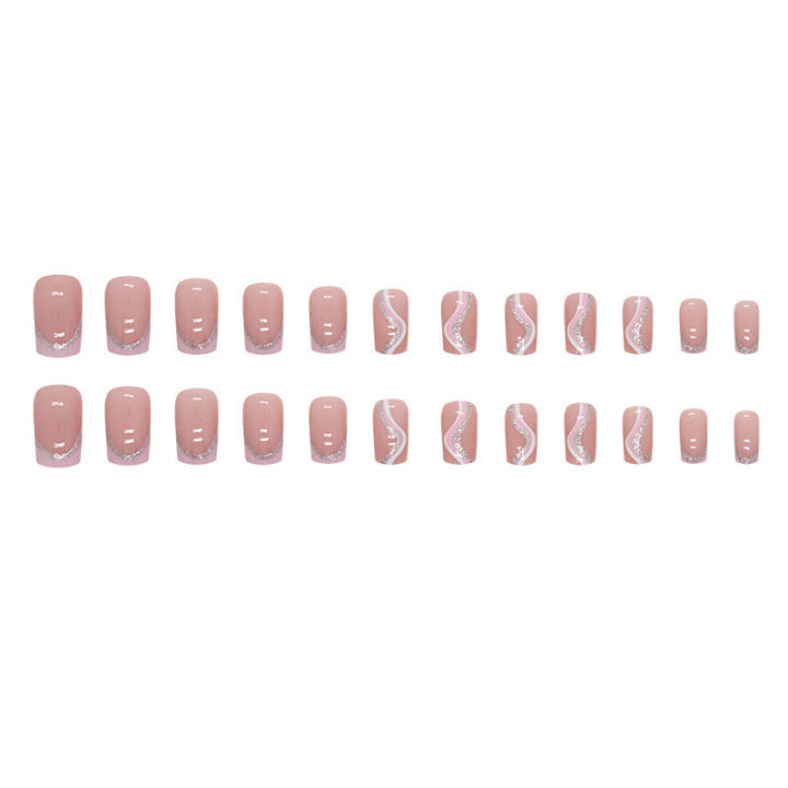 24Pcs%20Pink%20%20White%20Stripes%20Beautiful%20New%20Fake%20Nails%20with%20Glue%20DIY%20Art%20Design%20False%20Nails%20Wearable%20Nails%20Stylish%20Pattern%20Artificial%20Nails%20-%20Image%205
