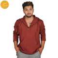 Creative Touch Maroon Plain Cotton Kurta Shirt With Hoodie For Men Mkr5001. 