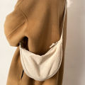 Moon Bag Solid Color Simple Canvas Dumpling One Shoulder Crossbody Messenger Bag For Women. 