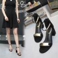 Amazing Black Ankle Strap Block Heel Shoes For Women - (Smile). 