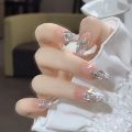 A523-Wear nail color powder bow nail art white burst nail piece diamond pure desire nail patch handmade. 