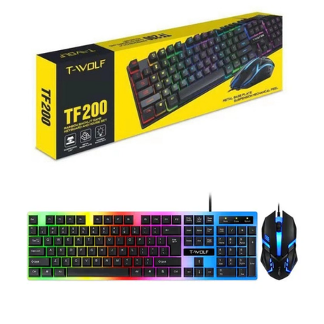 T-Wolf TF200/TF230 Wired Keyboard & Mouse Set 104 Keys USB Wired Keyboard 2400DPI Mouse RGB Backlit Gaming Keyboard Mouse Combo