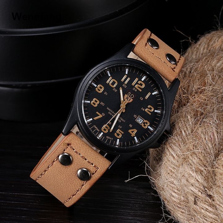 Wenefang%20SOKI%201pc%20Men%20Brown%20Quartz%20Watch%20With%20Circular%20Watch%20Sales%20promotion%20Dial%20Pointer%20Leather%20Date%20For%20Sports%20Daily%20-%20Image%203