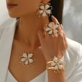 5 pcs/set Vintage Look Alloy Flower Jewelry Set Drip Oil Finish Earrings Necklace Bracelet Ring Lightweight Adjustable Statement Costume Jewelry Women. 