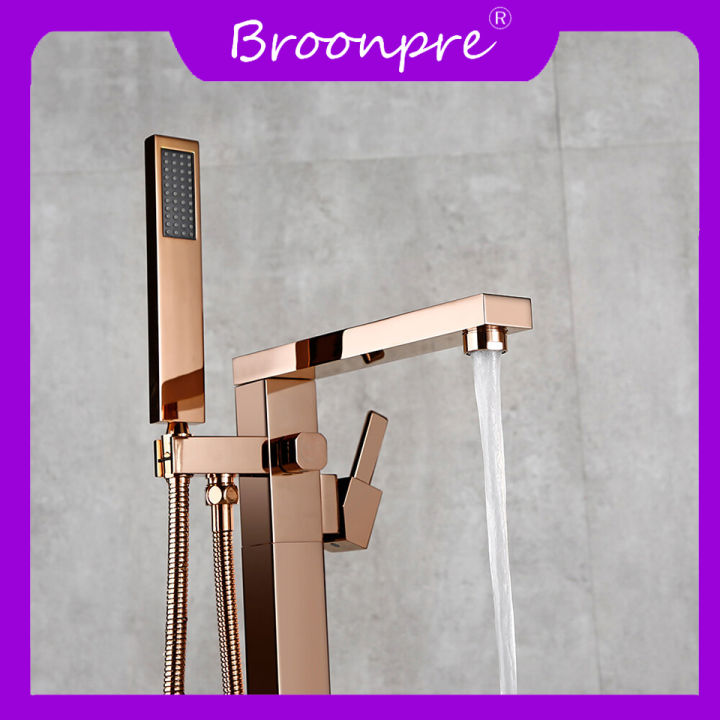 Broonpre%20Bathroom%20Freestanding%20Floor%20Mounted%20Bath%20Spout%20Faucet%20Cold/Hot%20Mixer%20Tap%20With%20Shower%20Hand%20Faucet%20Matte%20Black%20-%20Image%202