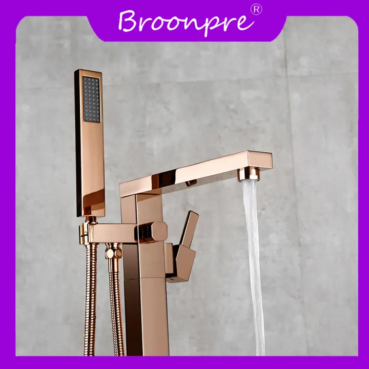 Broonpre%20Bathroom%20Freestanding%20Floor%20Mounted%20Bath%20Spout%20Faucet%20Cold/Hot%20Mixer%20Tap%20With%20Shower%20Hand%20Faucet%20Matte%20Black%20-%20Image%202