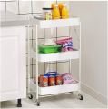 3 Layer Storage Organizer Rack, Slim Side Space Saver with Wheel, Storage Trolley for Kitchen, Bathroom, Bedroom,Clinic, Office. 