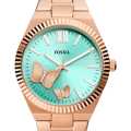 Fossil Rose Gold/Green Stainless Steel Business Watch For Women - ES5277. 