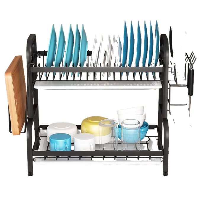2-Tier Compact Rust-Proof Kitchen Dish Rack With Drainboard, Utensil ...