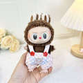 Clothing Only] 17cm Blind Box Doll Keychain Labubu Plush Toy Clothes Pink and White Plaid Overalls Cute. 