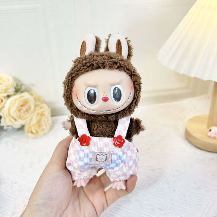 Clothing%20Only%5D%2017cm%20Blind%20Box%20Doll%20Keychain%20Labubu%20Plush%20Toy%20Clothes%20Pink%20and%20White%20Plaid%20Overalls%20Cute%20-%20Image%206