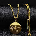 2020 Crystal Stainless Steel Statet Necklace for Wo Gold Color Lotus Neckless Jewelry mujer N194924. 