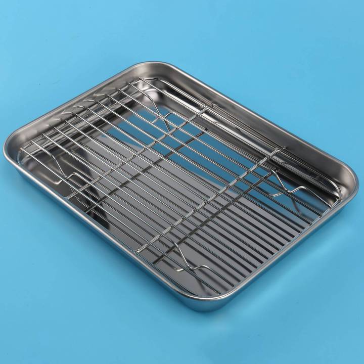 9%20Inch%20Toaster%20Oven%20Tray%20and%20Rack%20Set,%20Small%20Stainless%20Steel%20Baking%20Pan%20with%20Cooling%20Rack,Dishwasher%20Safe%20Baking%20Sheet%20-%20Image%202