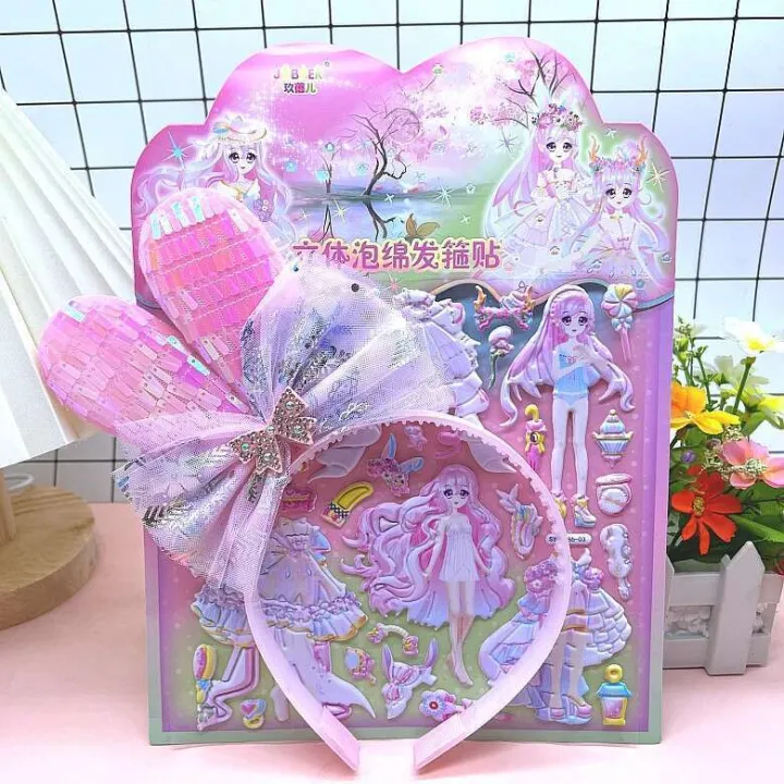 New%20Childrens%20Rabbit%20Ear%20Headband%20Furong%20Leather%20Three-dimensional%20Bubble%20Girl%20Princess%20Dress%20Up%20Cartoon%20Sticker%20Gift%20-%20Image%205
