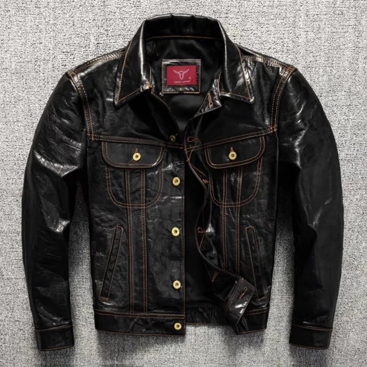 KEEZA Timeless Classic Contrast stitching Black Leather Jacket | Daraz ...