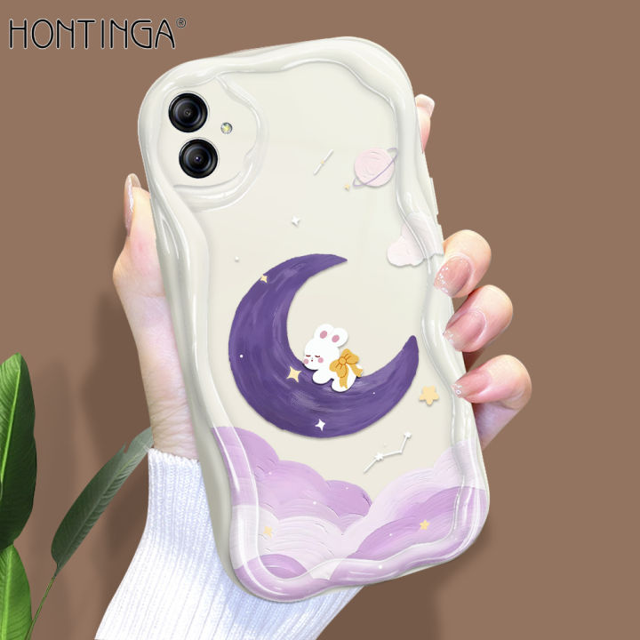 Hontinga for Samsung A04E Back Cover Purple Moon Clouds Phone Case Cream Texture Wavy Edge Soft Mobile Cover