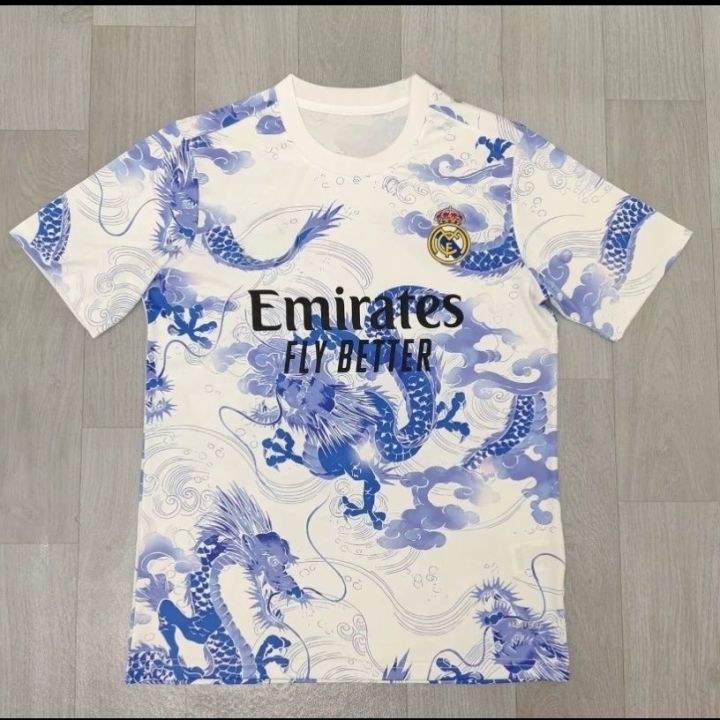 Real Madrid Jersey 2526 Blue Dragon Special Edition Jersey Player Edition 3D Printed Jersey Breathable Quick-Drying Sports Training Uniform Men's Shirt Quick-Drying Breathable