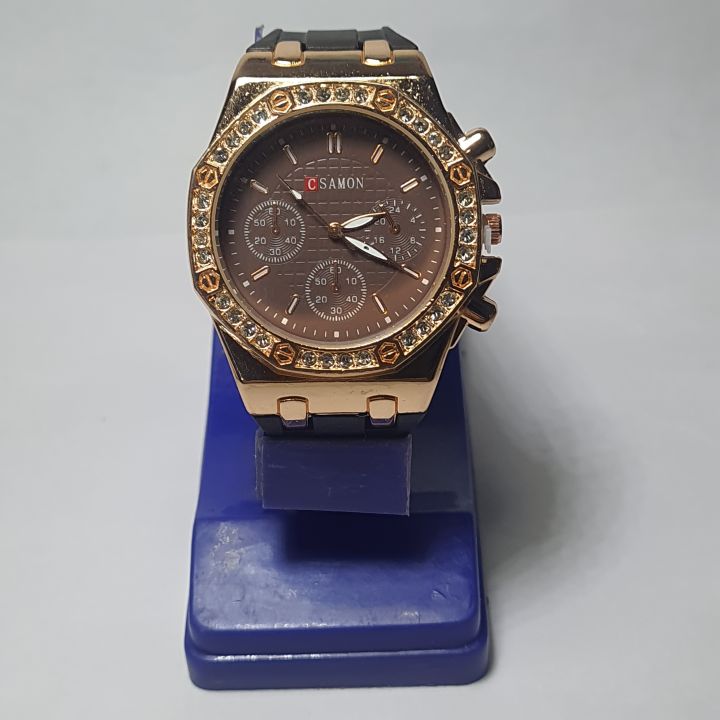 C SAMON Golden Brown Silicon Strap Quartz Wrist Watch For Women