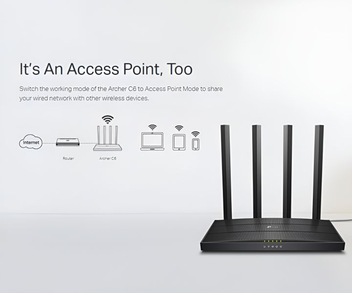 TP-Link%20Router%20AC1200%20Archer%20C6%20Wi-Fi%20Speed%20Up%20To%20867%20Mbps/5%20GHz%20+%20300%20Mbps/2.4%20GHz%20,%205%20Gigabit%20Ports,%204%20External%20Antennas%20,%20MU-MIMO,%20Dual%20Band%20-%20Image%206