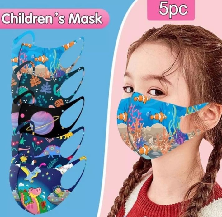 5pc Children Cloth Masks Printed Face Mask For Kids Reusable Multi-Color