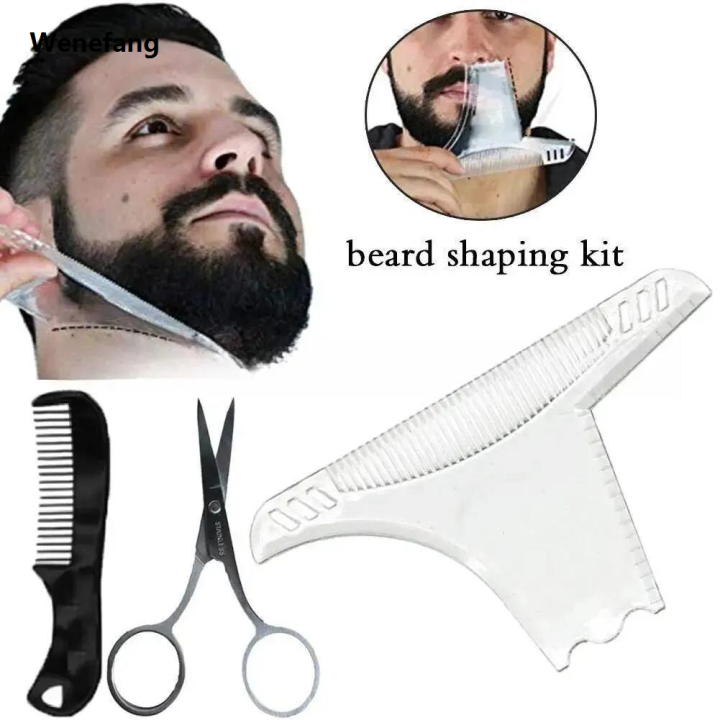 Wenefang%203Pcs%20Kit%20Men's%20Beard%20Shaper%20Tool%20Beard%20Shaping%20Styling%20Comb%20Template%20Luxury%20Clippers%20Beard%20Comb%20Scissors%20Beard%20Shaping%20Tool%20Set%20-%20Image%203