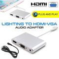 Lightning 8 Pin To HDMI+VGA+3.5mm Jack Video Adapter With Micro USB Charging Cable For Iphone Ipad Video To TV, Silvery, Rose Gold. 