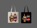 Skull Middle Finger "F**k Fake People Printed  Tote Bag– Black & White. 