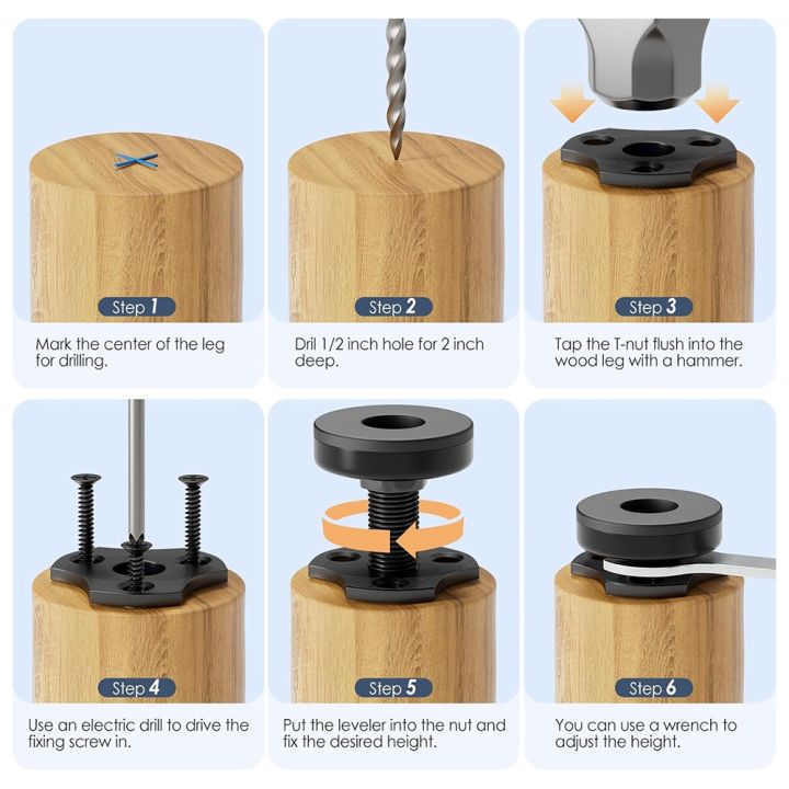 Nullmul%20Adjustable%20Leveling%20Feet,%203/8inch-16%20Thread%20T-Nut%20Kit%20Furniture%20Levelers%20Table%20Feet,%20Heavy%20Duty%20Leg%20Levelers%204%20Pack%20-%20Image%209