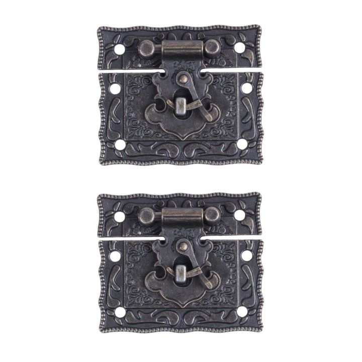 fasdaga 2X Wood Case Chest Box Rectangle Clasp Closure Hasp Latches Bronze Tone