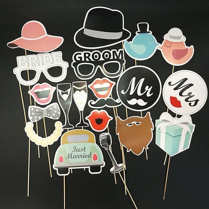 Wedding Photo Booth Props DIY Mustache Lips Glasses Photobooth Bride