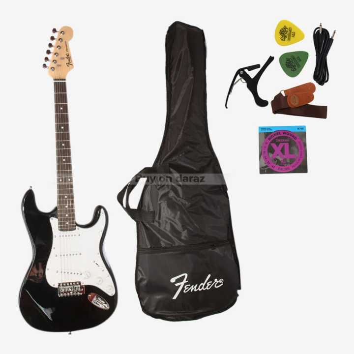 Fender Black Electric Guitar With Bag, Jackwire, Capo Belt, String And