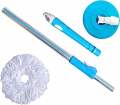 1Pcs Stainless Steel Pole Spin Mop Extendable Handle 360 Degree Rotating Floor Cleaning Mop- Blue. 