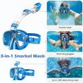 OUMERY 2X Snorkel Mask Foldable Diving Mask Set with System and Camera Mount, Anti-Fog Snorkeling Gear-Blue. 