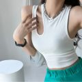【2025 Version】 Crop top cut-out clothing street cut-out ladies tank top camisole neck irregular cut-out fashion hanging top versatile top ladies. 