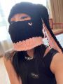 Masala Beads Harajuku Y2K Lovely Long Rabbit Bunny Mask Beanie Hat Women Winter Thicken Warm Windproof Knitted Caps Streetwear. 