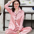 Korean Satin Silk Floral Pajama Set- Full Sleeve-Sleepwear- Nightdress (L-XXL) For Girls. 