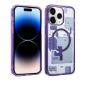 Transparent iPhone 14 Pro Max Back Case Cover, iPhone 14 Pro Max Cover with Camera Stainless Steel Metal Ring and Shockproof Bumper (Deep Purple). 