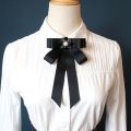 Fashion Polyester Ribbon Bowknot Brooch Pin Black Vintage Collar Pretied Necktie Clip Crystal Rhinestones Jewelry Bowtie Women. 