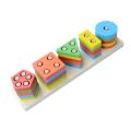 Kids Wooden Angle Geometric Blocks Stacker – Shape Sorter Column Puzzle Set (5 Columns). 