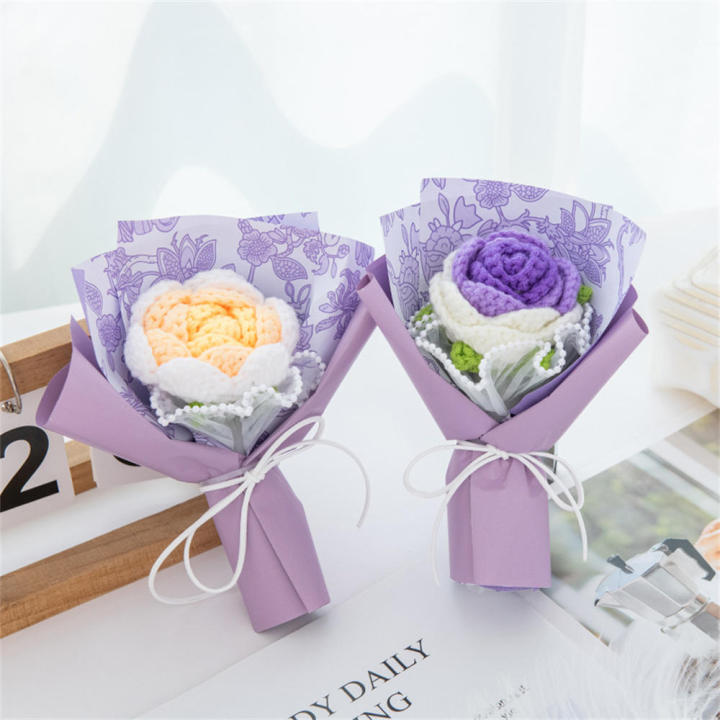 Knitted%20Flower%20Bouquets%20Handmade%20Woolen%20Puff%20Flowers%20Single%20Small%20Crochet%20Flowers%20for%20Valentine%20Home%20Decor%20Valentine'S%20Day%20-%20Image%205
