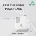 Green Mini Thunder Small Size Power Bank | 10000mAh | Fast Charging |  Ultra Thinner | 22.5W | Attach Wire | PD input-Output | Digital Display | Lithium-Polymer Battery | Slim & Thinner Pocket-Friendly | Lanyard | 6 Months Warranty | Black & White Colors. 