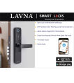 LAVNA LA24 Smart Door Lock with Bluetooth Mobile App, Fingerprint, RFID Card, PIN, OTP and Manual Key Access for Wooden Doors (Black). 