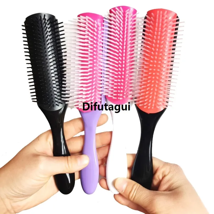 Difutagui%20Hair%20Comb%204c%20Straight%20Curl%20Barber%20Salon%20Massage%20Scalp%20Hair%20Brush%20Profesional%20Styling%20Knots%20Ladies%20Denman%20Line%204%20Colors%209%20Brush%20Wet%20-%20Image%202