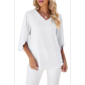 Women V Neck Shirts White XL. 