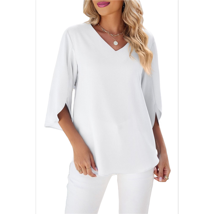 Women V Neck Shirts White XL